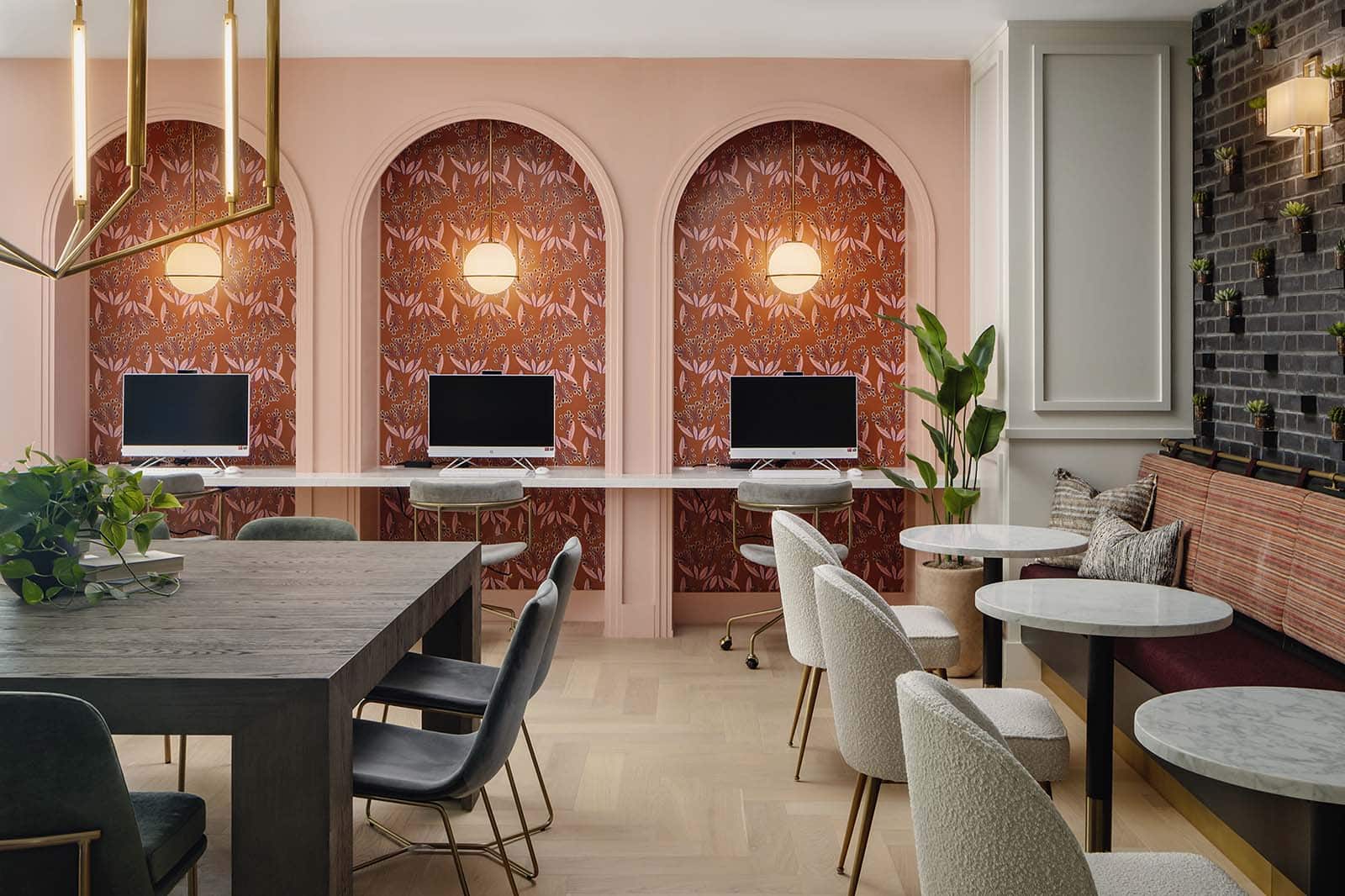Commercial interior with decorative wallpaper