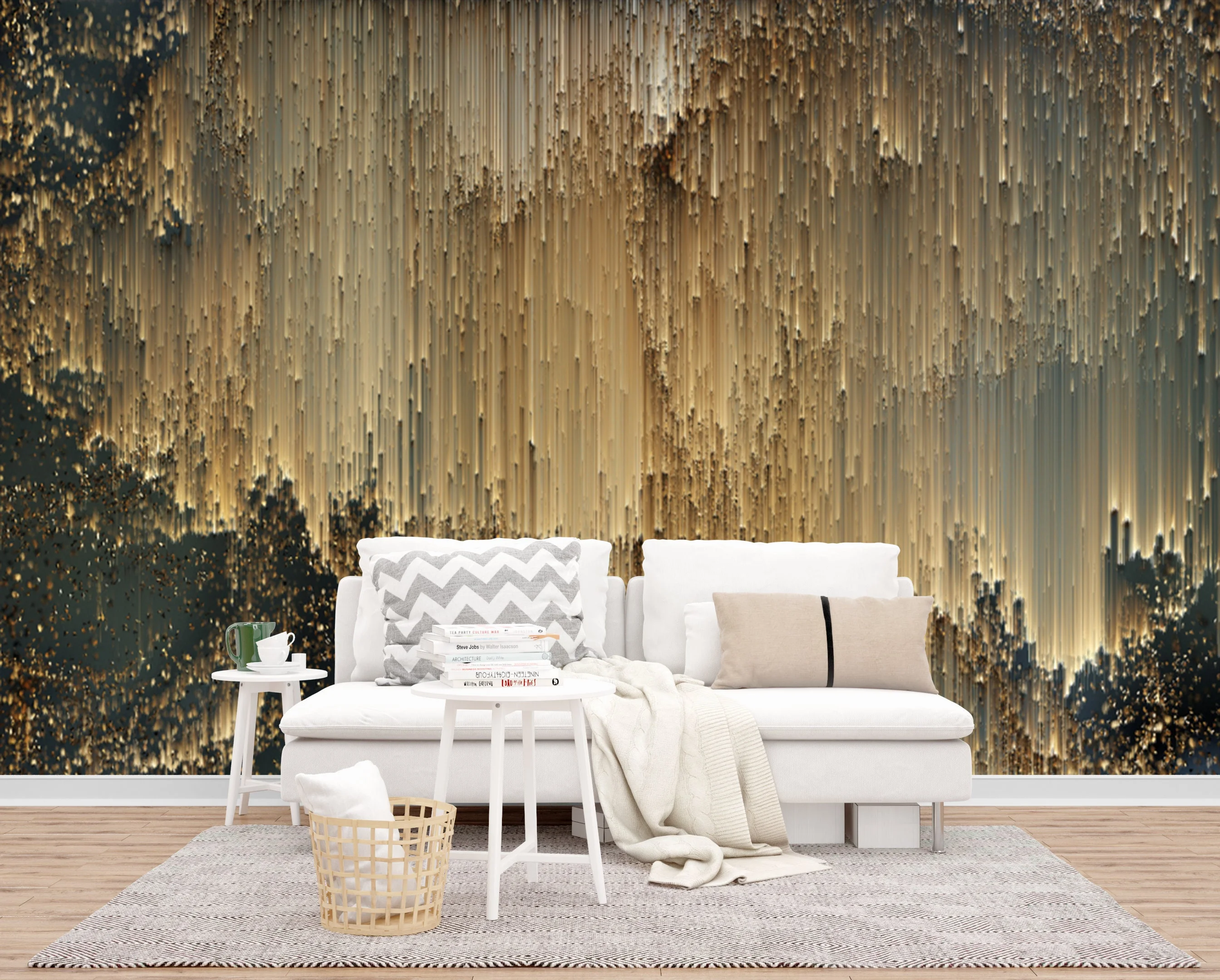 Wallpapered stairway interior