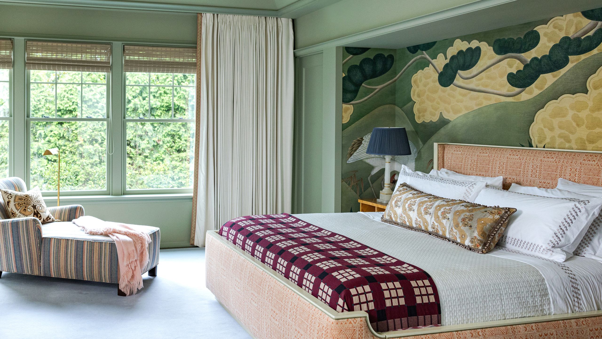Elegant wallpapered room with a decorative feature wall